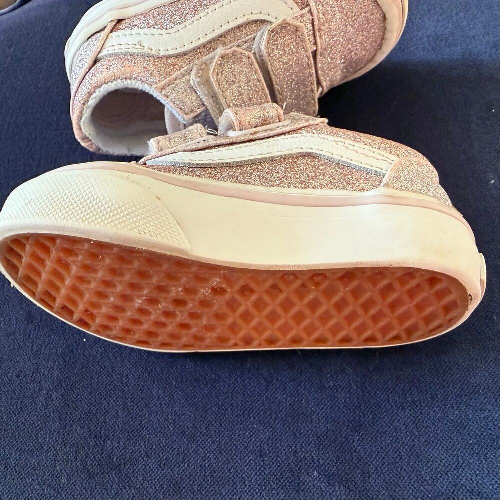 Vans Toddler Old Skool V Glitter Sneakers - Rose Gold Pink Size 4 - Picture 7 of 10